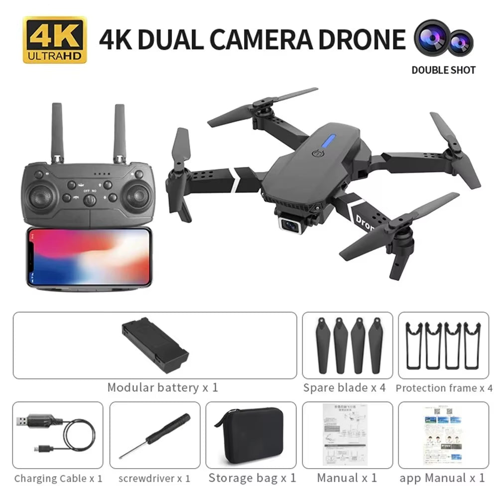 Professional Drone E88 4K Wide-Angle HD 1080P Camera Wifi FPV Height Hold Foldable RC Drone Quadrotor Helicopter Children'S Toys