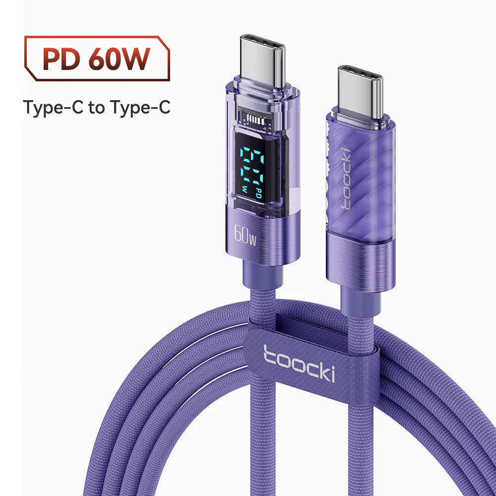Type C to Type C Cable 100W PD Display Fast Charging Charger USB C to USB C Transparent Cable for Xiaomi Macbook
