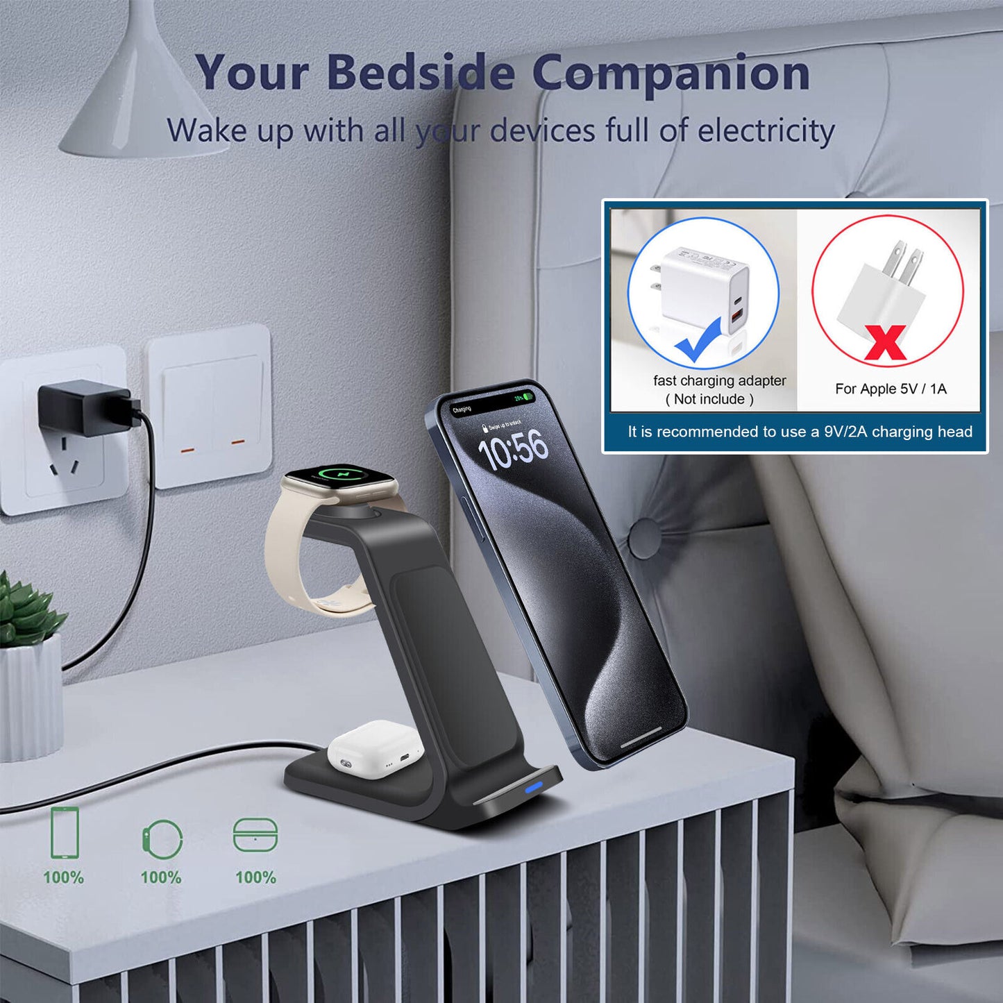 Wireless Charger Dock Charging Station 3 in 1 for Apple Watch Iphone 17 16 15 14