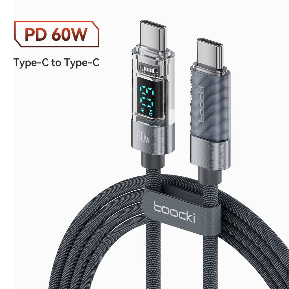 Type C to Type C Cable 100W PD Display Fast Charging Charger USB C to USB C Transparent Cable for Xiaomi Macbook