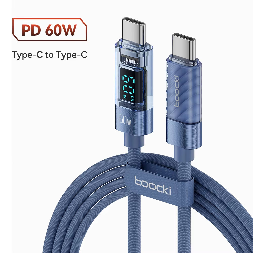 Type C to Type C Cable 100W PD Display Fast Charging Charger USB C to USB C Transparent Cable for Xiaomi Macbook