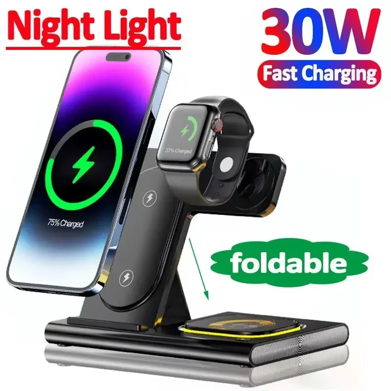 30W 3 in 1 Watch Wireless Charger for Iphone 15 14 13 12 Pro Max Apple Watch 8 7 6 Airpods Foldable Fast Charging Dock Station