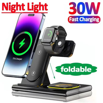 30W 3 in 1 Watch Wireless Charger for Iphone 15 14 13 12 Pro Max Apple Watch 8 7 6 Airpods Foldable Fast Charging Dock Station
