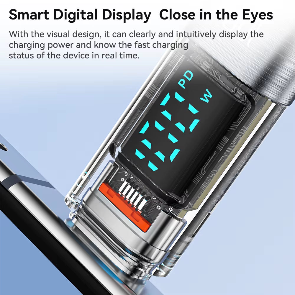 Type C to Type C Cable 100W PD Display Fast Charging Charger USB C to USB C Transparent Cable for Xiaomi Macbook