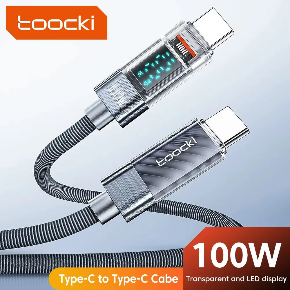 Type C to Type C Cable 100W PD Display Fast Charging Charger USB C to USB C Transparent Cable for Xiaomi Macbook
