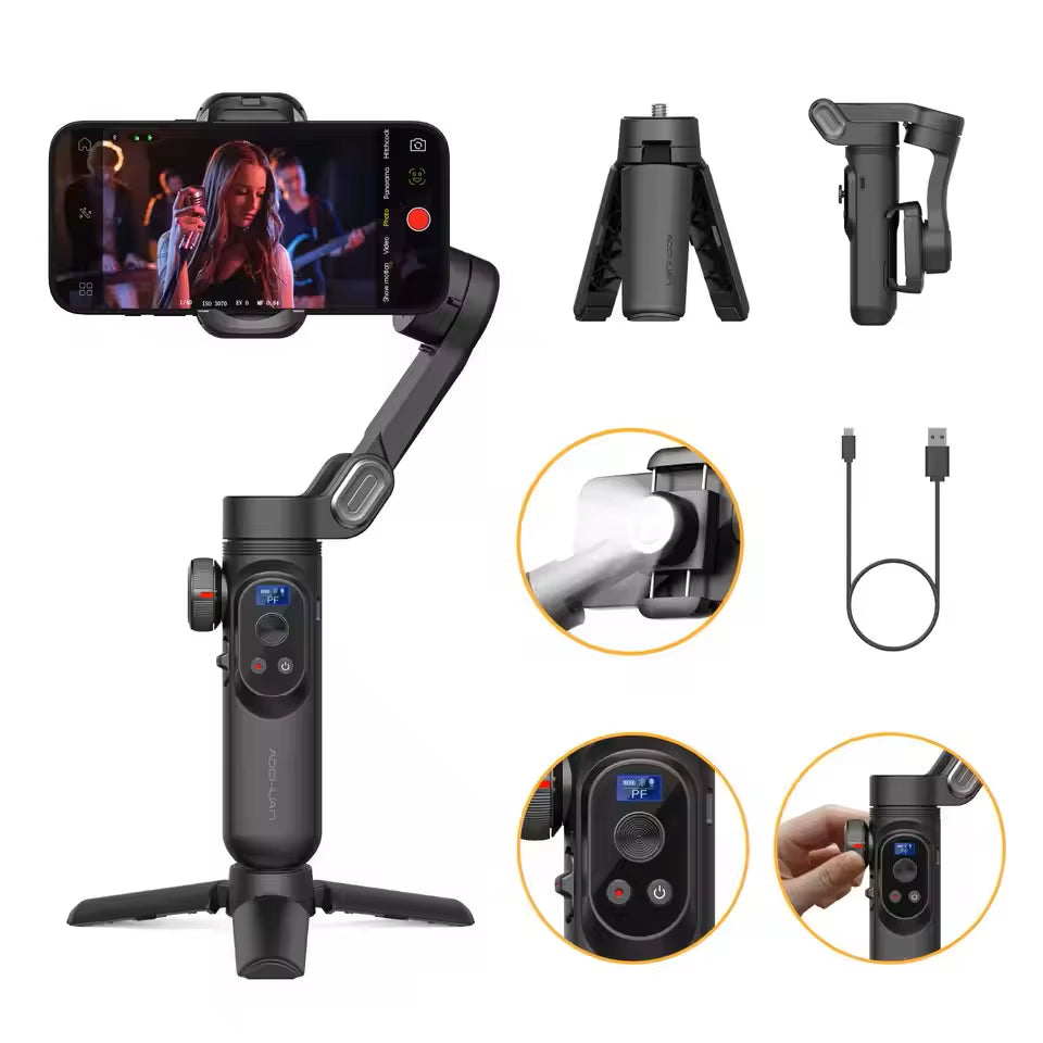 AOCHUAN Gimbal Stabilizer 3-Axis Smart X Pro Professional for Smartphone Wireless Charging OLED Display LED Light Focus Wheel